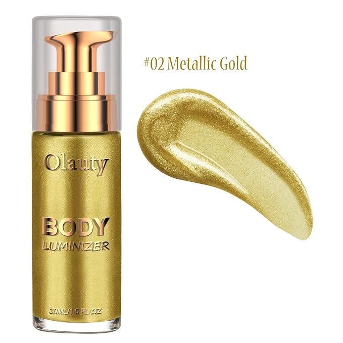 Liquid Illuminator, Firstfly Body Highlighter Makeup Smooth Shimmer Glow Liquid Foundation for Face & Body（#02 Metallic Gold）