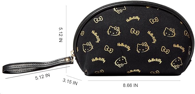 AmBealla Small Cosmetic Bag Portable Storage Bag for Women,Cute Compact Travel Makeup Bag for Keys and Phone, Black Hot Stamping Pattern Cotton Organizer with Wristband,Portable Mini Bag for Girls