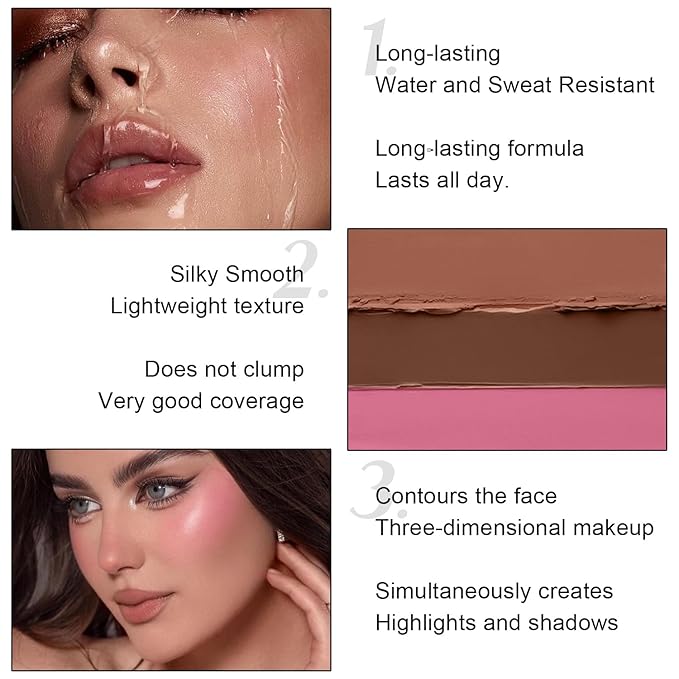 6 Colors Cream Contour Stick Makeup Kit,Shades with Highlighter,Blush,Bronzer Contour Stick for Sculpt the Cheeks,Long Lasting,Waterproof,Matte & Dewy Finish for Woman (SET A)