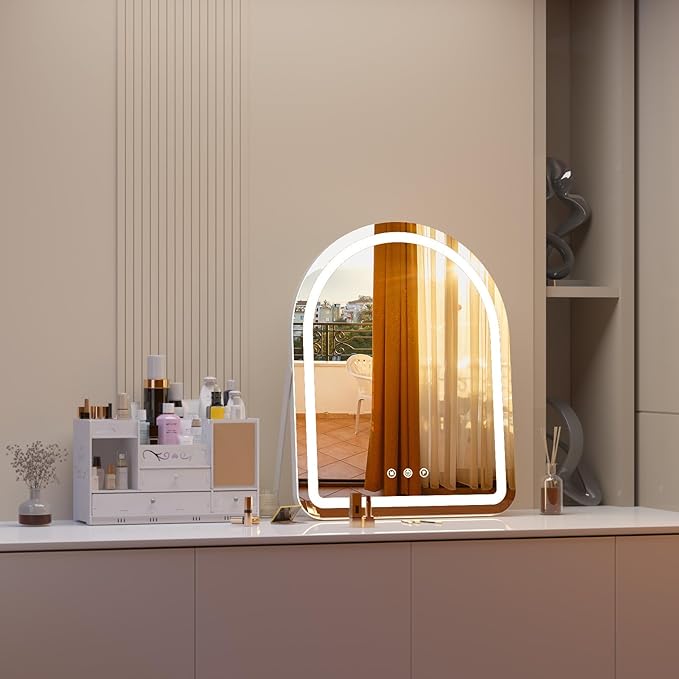 Makeup Mirror with Lights, 18" x 22" Vanity Mirror, 3 Color Modes, Dimmable Light, 360 Rotation