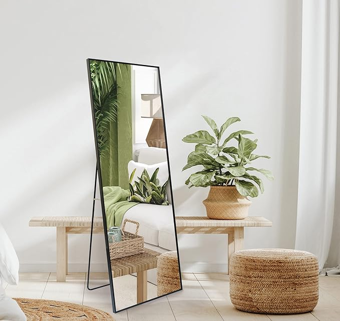 Americanflat 21x58 Full Length Mirror with Stand - Standing Mirrors with Durable Frame - Modern Mirror for Bathroom, Bedroom, Living Room - Mirrors for Wall Display and Home Decor - Black