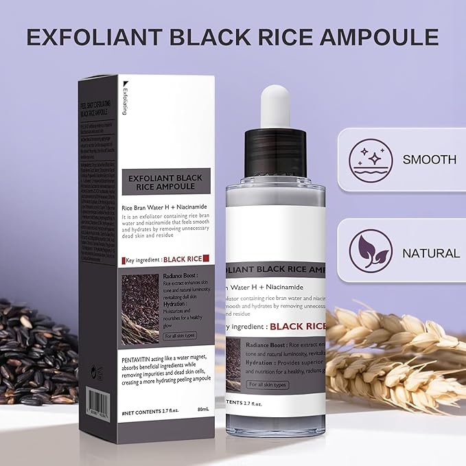2PCS Rice Exfoliating Ampoule Set, 2025 Upgrade Black & White Rice Exfoliant, Peel & Shot Glow Rice Ampoule Duo for Glowing Skin | Gentle Peel + Pore Minimizing & Deep Hydration for All Skin Types