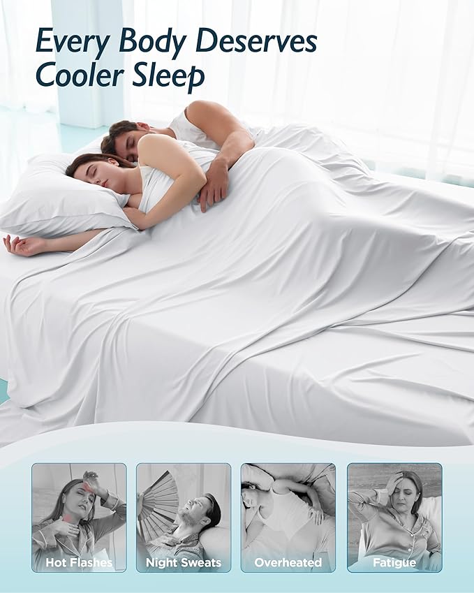 Breescape Cooling Sheet Set Twin Size - BlendTek™ Dry & Cool Technology for Hot Sleepers and Night Sweats, Q-Max>0.46 Tech, Deep Pocket Up to 18", 360° Elastic Band, Snow White