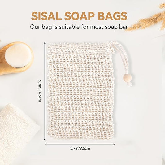 6 Packs Natural Sisal Bag - Exfoliating Foaming Pouch - Scrubber for Bath - Multiple Holders - Saver Bag Extend The Life of Your Soap Bar