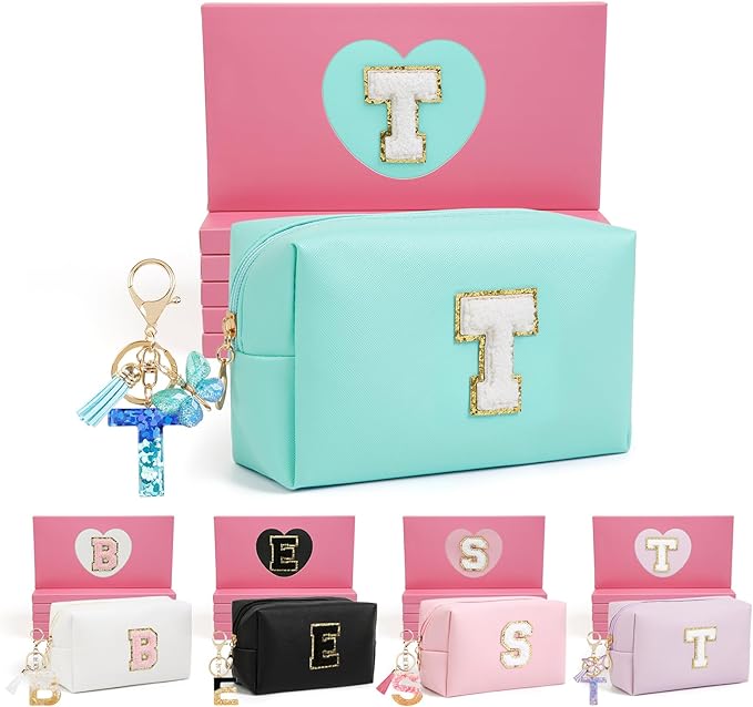 Birthday Gifts for Women Her,Travel Cute Makeup Bag,Large Capacity Cosmetic Bags for Women Makeup Pouch PU Leather Waterproof Cosmetic Bag (T, Blue)