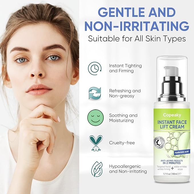 TANGDIAABBCC Instant Face Lift Cream, Temporary Skin Tightening Cream with Hyaluronic Acid, Smoothing Wrinkles, Fine Lines & Puffiness in 2 Minutes