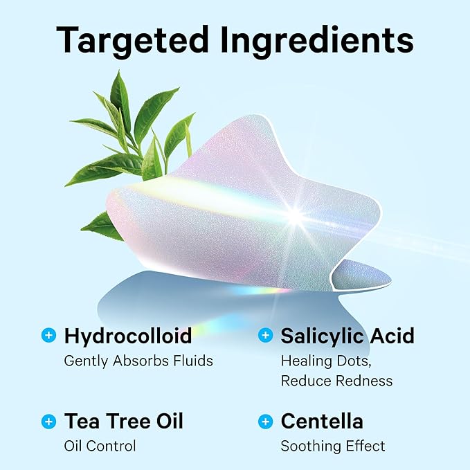 Sosky Hologram Pimple Patches for Face, Hydrocolloid Acne Patches with Salicylic Acid, Cute Star Zit Stickers,Colorful Blemish Covers,48 Count Blue Star Butterfly