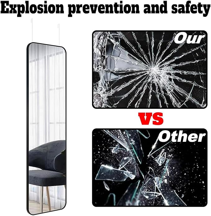 47x14 Mirror Full Body Length Door Hanging Rope Hang Wall Mounted Metal Frame Rectangle Mirrors for Bedroom Bathroom Dressing Living Room 47 inch Black