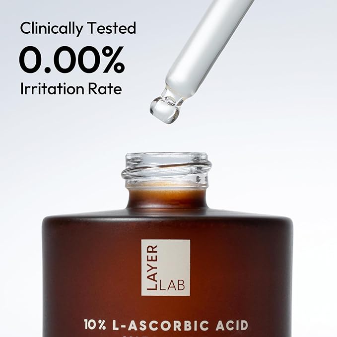 Dark Spot Correcting Serum for Face Korean Skin Care, Layerlab 10% Vitamin C Resveratrol Vitamin E Radiance Smoothing Dull Skin Tone Anti-Aging. Daily Pure Vitamin C 10% Serum 28ml 0.94 fl oz