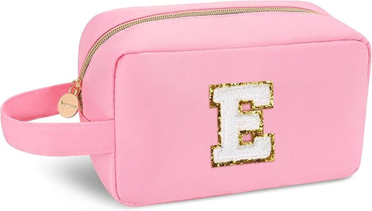 Aveniee Graduation Party Favors,Personalized Gifts for Women,Monogram Initial Travel Makeup Bag,Cosmetic Case,Skincare Bag Set for Girls,Christmas Birthday Gifts-Pink E