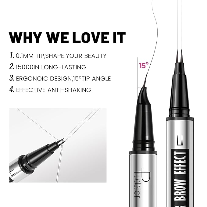 2-in-1 Dual Ended Microblading Eyebrow Pen & Eyebrow Brush,Waterproof 2-Fork-Tip & Precise Brush Tip for Natural Hair-Like Brows, Perfect Eyebrows Make up,Last 24Hrs.