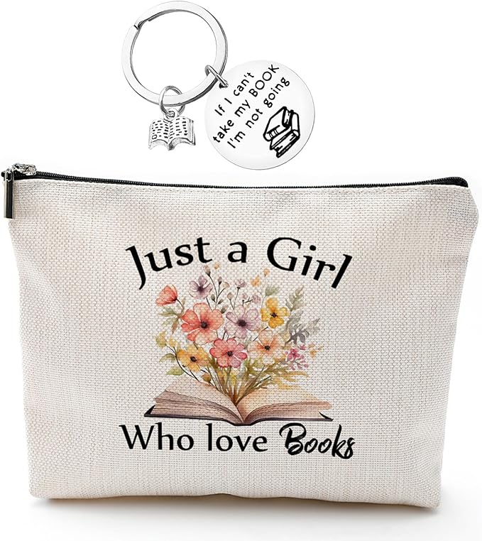 Book Lovers Gifts Makeup Bag, Cosmetic Bag Gifts for Book Lovers, Just A Girl Who Loves Book Makeup Zipper Pouch Bag, Bookish Gifts, Birthday Christmas Gift for Reader Teacher (Book)