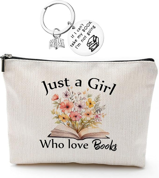 Book Lovers Gifts Makeup Bag, Cosmetic Bag Gifts for Book Lovers, Just A Girl Who Loves Book Makeup Zipper Pouch Bag, Bookish Gifts, Birthday Christmas Gift for Reader Teacher (Book)