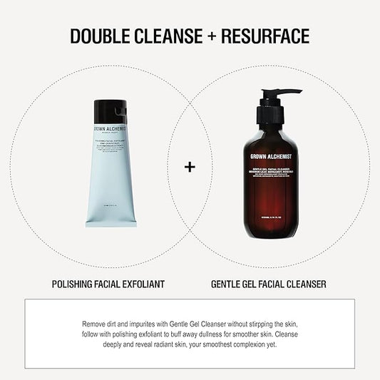 Grown Alchemist Facial Cleanser Set: Polishing Exfoliator (75ml) + Gentle Gel Cleanser (200ml)