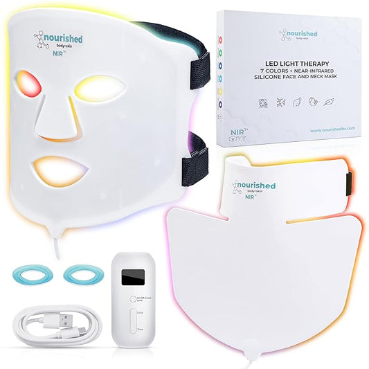 7 Colors LED Face and Neck Mask with Near-Infrared - Blue, Red Light Therapy for Face - 228 LEDs - Skincare Tool for Anti-Aging