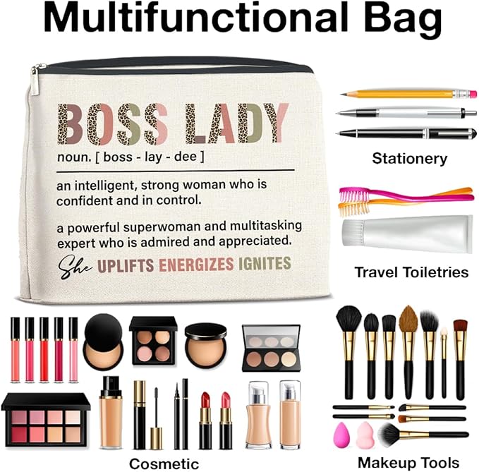 Makeup Bag - Boss Lady Appreciation Gift, Retirement Going Away Gift for Boss Lady - Cosmetic Bag Zipper Makeup Pouch
