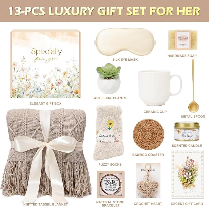 Get Well Gifts for Women Self Care Gifts, Sympathy Gift Baskets Spa Gifts Set, Thinking of You Inspirational Hug in a Box Gifts for Mom Her Friend Sister Wife Girlfriend