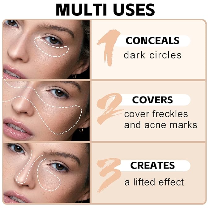 4pcs Concealer Pencil with Sponge,Full Coverage,Waterproof Under Eye Concealer Stick for Dark Circles,Blemishes,Aging Spots,Acne,Freckles