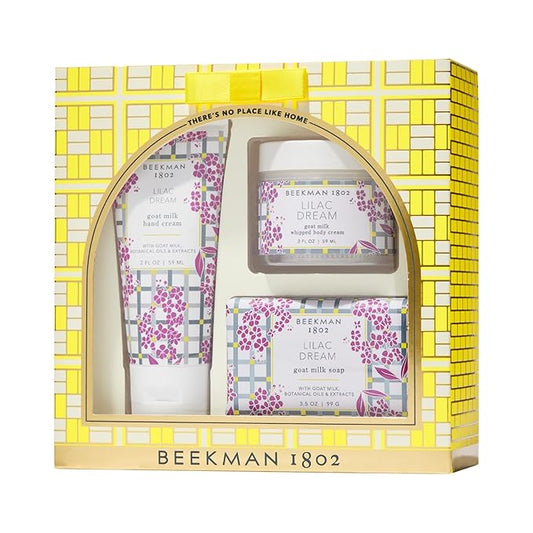 Beekman 1802 Wake up and Smell the Lilacs Bodycare Gift Set - Set of 3 - Scented - Cleanses, Moisturizes & Hydrates - With Lactic Acid & Shea Butter - Good for Sensitive Skin - Cruelty Free