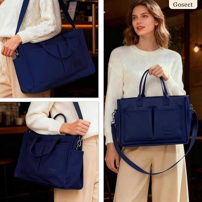 Canvas Tote Bag for Women With Pockets, Laptop Work Crossbody Purses Everything Shoulder Tote Bag Everyday Satchel Handbags