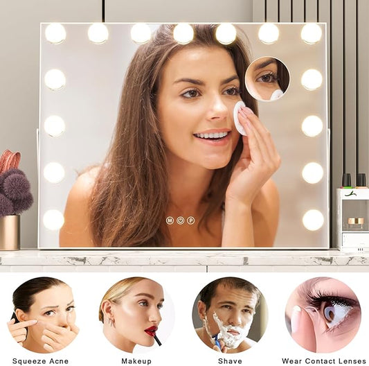 Manocorro 23x18 Inch 15 LED Bulbs, Vanity Mirror with Lights Hollywood Makeup Mirror, Large Vanity Lighted Mirror with 15 LED Bulbs