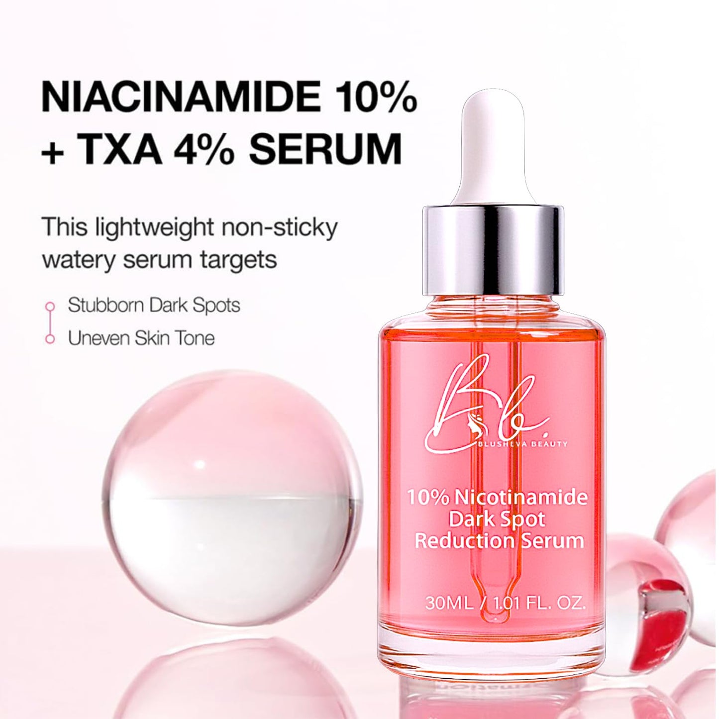 Blusheva Beauty 10% Niacinamide + Zinc PCA Serum — Dark Spot Reduction, Oil Control & Pore Minimizing | Hydrating Hyaluronic Acid — 30ml