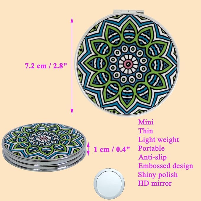 Magnifying Travel Makeup Compact Mirror Small Mirrors Bulk Handheld Pocket Purse Folding Portable Dual Beauty Cosmetics Mini Mirror for Women Girls Lady Men Mandala Mixed Designs 6 Pack