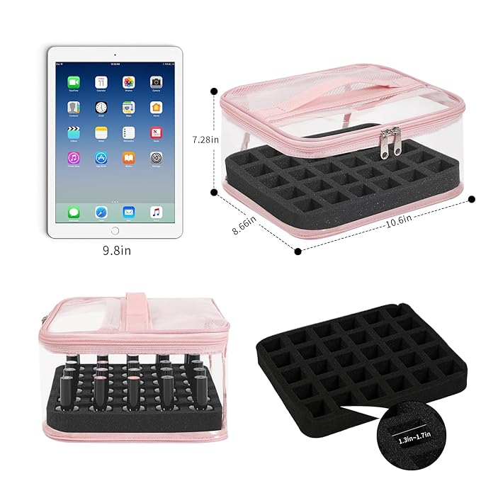 Beloving Clear Nail Polish Organizer Holds 30 Bottles PVC Nail Polish Case See-Through Nail Supplies with Manicure Tools Storage Sections, Portable Travel Nail Tech Carrying Bag for Storage Display