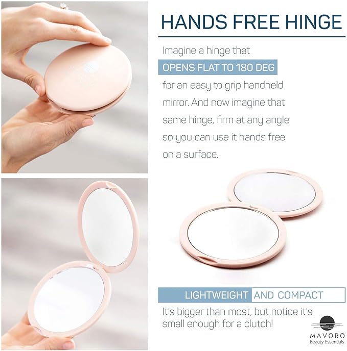 Magnifying Compact Mirror for Purses, 1x/10x Magnification – Double Sided Travel Makeup Mirror, 4 Inch Small Pocket or Purse Mirror. Distortion Free Folding Portable Compact Mirrors (Millennial Pink)