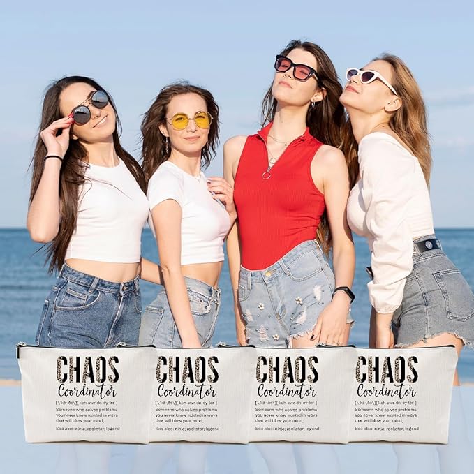 4pcs Chaos Coordinator Gifts for Women Makeup Bag, Chaos Coordinator Cosmetic Bag Appreciation Gifts for Women Moms Manager Boss Colleagues, Travel Zipper Pouch Christmas Thanksgiving Birthday Gift