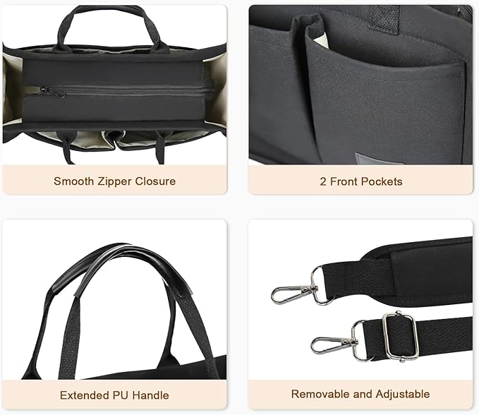 Canvas Tote Bag for Women With Pockets, Laptop Work Crossbody Purses Everything Shoulder Tote Bag Everyday Satchel Handbags