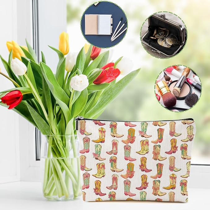 2pcs Western Makeup Bag, Western Gifts for Women Cosmetic Bag Cowgirl Gifts for Women Female Girls Sister BFF, Cowboy Boots Gift Christmas Birthday Gift, Cowgirl Stuff