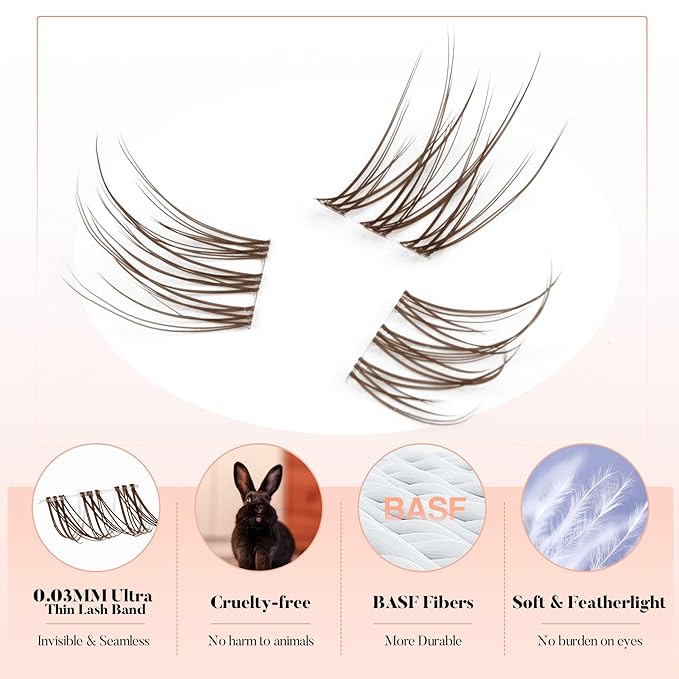 Mavphnee Brown Lash Clusters Natural Cluster Eyelash Extensions 10-12MM C-Curly Lash Extension Individuals 168 Pcs DIY Self Application Lash Extension Clusters for Beginners
