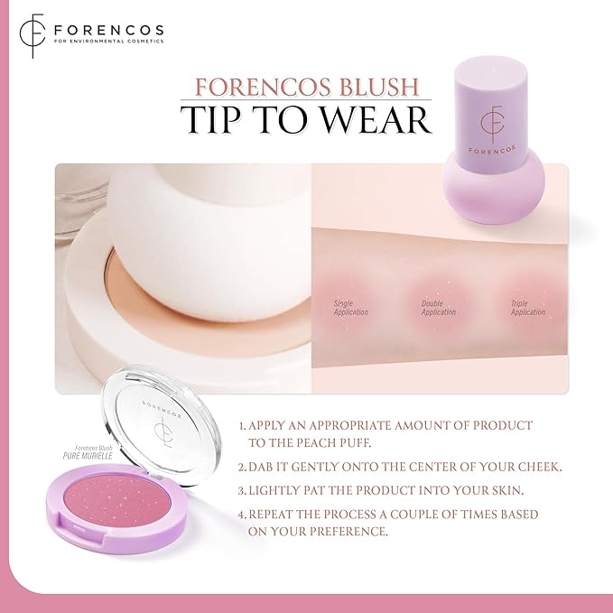 FORENCOS Matte Blush Set (Puff Included), Glitter Long Lasting Korean Blush Power, Zero Sebum Shine, Flawless Finish, Easy Blending, Lightweight & No Cakey Residue, Glitter (PURE MURIELLE)
