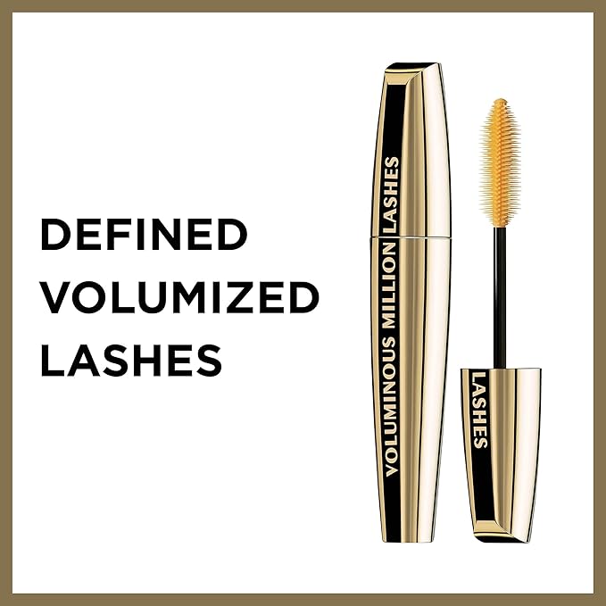 L’Oreal Paris Makeup Voluminous Million Lashes Mascara, Volumizing, Defining, Smudge-Proof, Clump-Free Lengthening, Collagen Infused Eye Makeup, Amplifying Mascara Brush, Blackest Black, O.3 Fl Oz