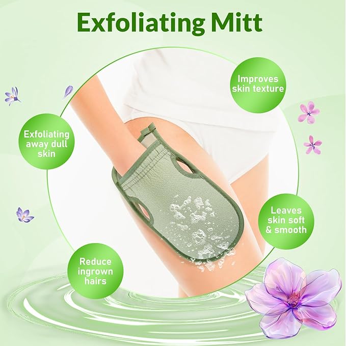 Bearona Body Brush with Exfoliating Mitt Set,Dual-Sided Long Handle with Soft and Stiff Natural Bristles, Shower Scrub for Dead Skin Removal,Body Exfoliator for Bath or Dry Brush