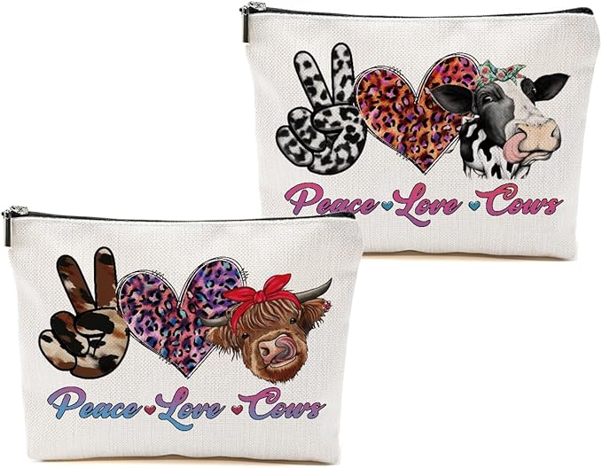 2pcs Funny Print Cow Stuff Western Makeup Bag, Cows Cosmetic Bag Cow Gifts for Women Female Girls Sister BFF, Christmas Birthday Gift, Western Stuff Travel Toiletry Bags