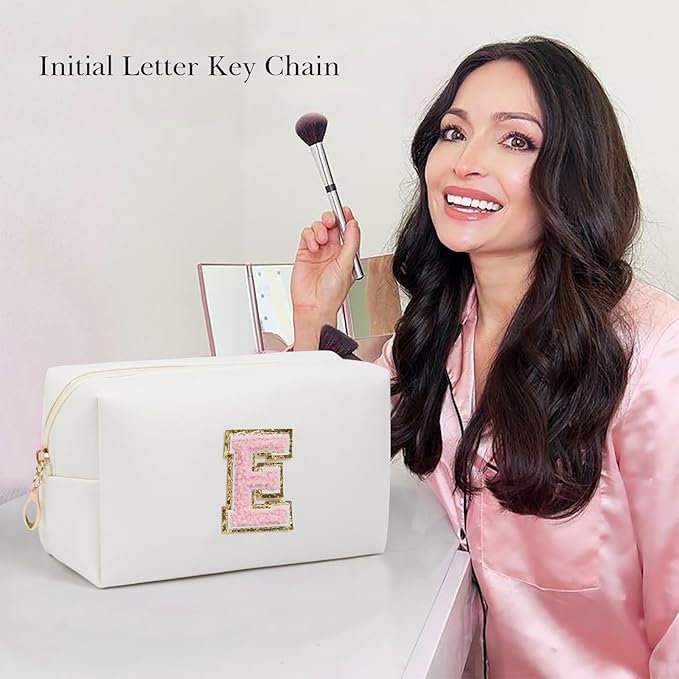 Birthday Gifts for Women Her,Travel Cute Makeup Bag,Large Capacity Cosmetic Bags for Women Makeup Pouch PU Leather Waterproof Cosmetic Bag (E, White)