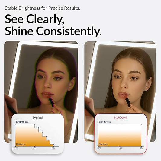 Travel Makeup Mirror with Lights, Portable Lighted Vanity Mirror with 100 LED, Rechargeable, Foldable for Tabletop, 11.9 inches, Green