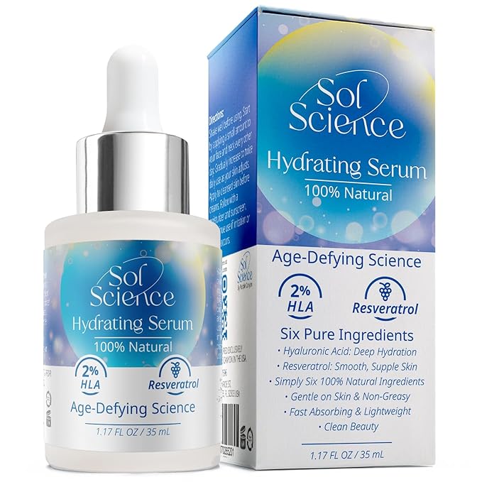 Ultra Hydrating Face Serum – Hyaluronic Acid + Resveratrol for Dry Skin – Lightweight All Natural Formula for Daily Moisture & Radiance – Boosts Moisture for a Dewy Glow 1.17 FL Oz