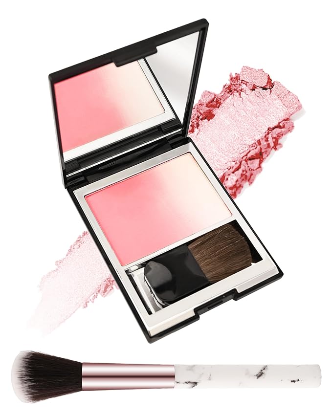 Blush Powder for Cheeks,Gradual Shimmer Pink Blusher Palette with Brush,Lightweight Buildable Color Blush Hightlighter Powder,Longlasting Waterproof Facial Makeup,Mother's Day Gift for Women Girl-05#