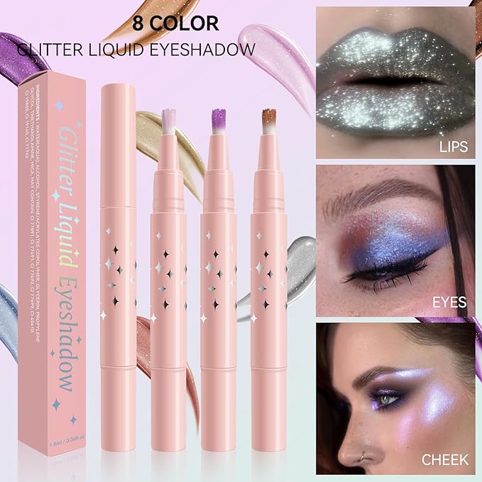 Diamond Liquid Eyeshadow, Multichrome Glitter Shiny Shimmer Eyeshadow, Longlasting, Highly Pigmented Intense Color, Highlighter, Illuminating Holographic Finish for Glowing Eye Face Body,01