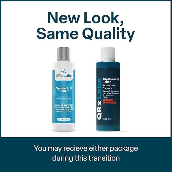 QRxLabs Glycolic Acid Toner – Exfoliating 10% AHA Toning Solution with Witch Hazel, Pomegranate & Ginkgo Extracts – Helps Remove Impurities & Visibly Improve Skin Tone and Texture