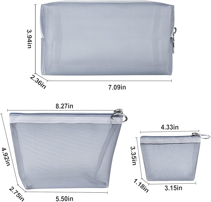 Aosbos 3-Pack Mesh Cosmetic Bag Set - Travel/On-The-Go Makeup Storage, Zipper Closure Small Pouch