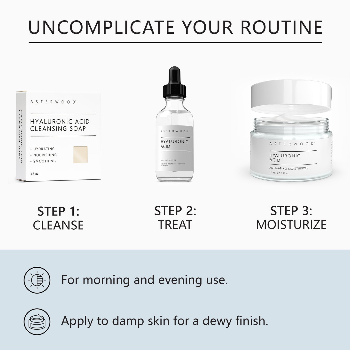 Asterwood Hyaluronic Acid Moisturizer - Anti-Aging, Wrinkle Reducing, Moisturizing, Hydrating - Fragrance-Free, Non-Comedogenic - 1.7 Fl Oz