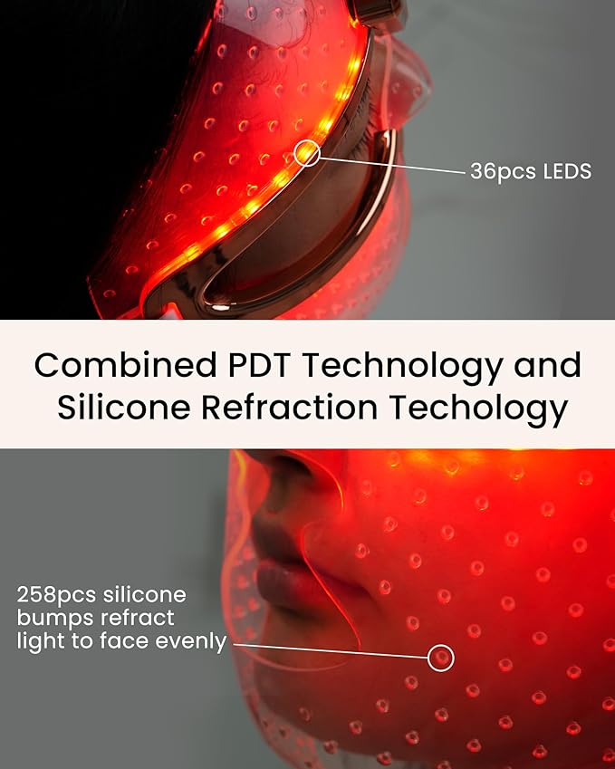 NEWKEY Ultra-lightweight Cordless Red light Therapy Mask for Face, Silicone LED Face Mask Light Therapy, Red Light for Wrinkles Blue Light for Acne, NEW PDT Technology,Timing 10-minute Treatment