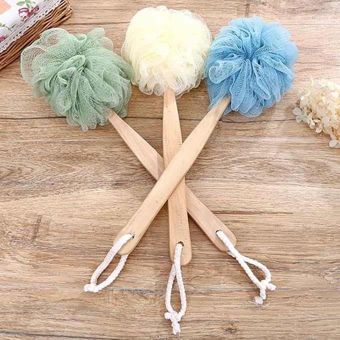 Loofah on a Stick Loofah Back Scrubber Exfoliating Body Sponge Shower Loofah Bath Sponge Long Handle Bath Brush for Men Women Green