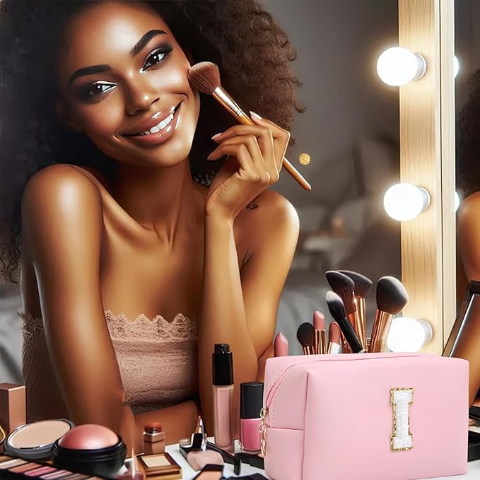 Birthday Gifts for Women Her,Travel Cute Makeup Bag,Large Capacity Cosmetic Bags for Women Makeup Pouch PU Leather Waterproof Cosmetic Bag (I, Pink)