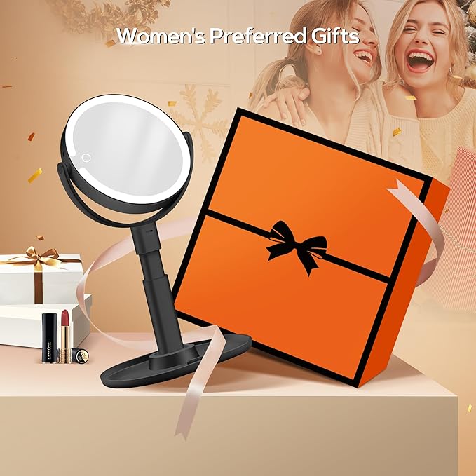 B Beauty Planet Makeup Mirror with Lights, Lighted Magnifying Mirror 20X with 3 Lighting and Adjustable Brightness, 2-Sided Height Adjustable Vanity Mirror for Bathroom, Gifts for Women Black