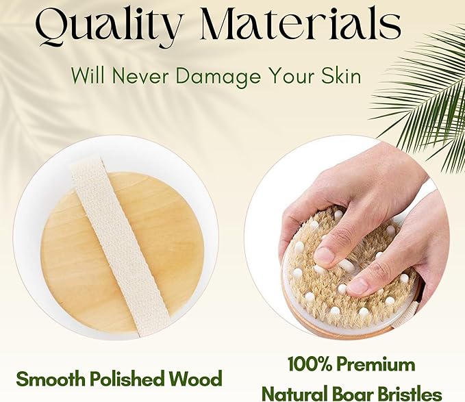 Scrub - Premium Dry Brushing Body Brush, Best for Exfoliating, Lymphatic Drainage and Cellulite Treatment, Organic Spa Massage Scrub Brush with Soft Boar Bristles, Great Gift for A Glowing Skin